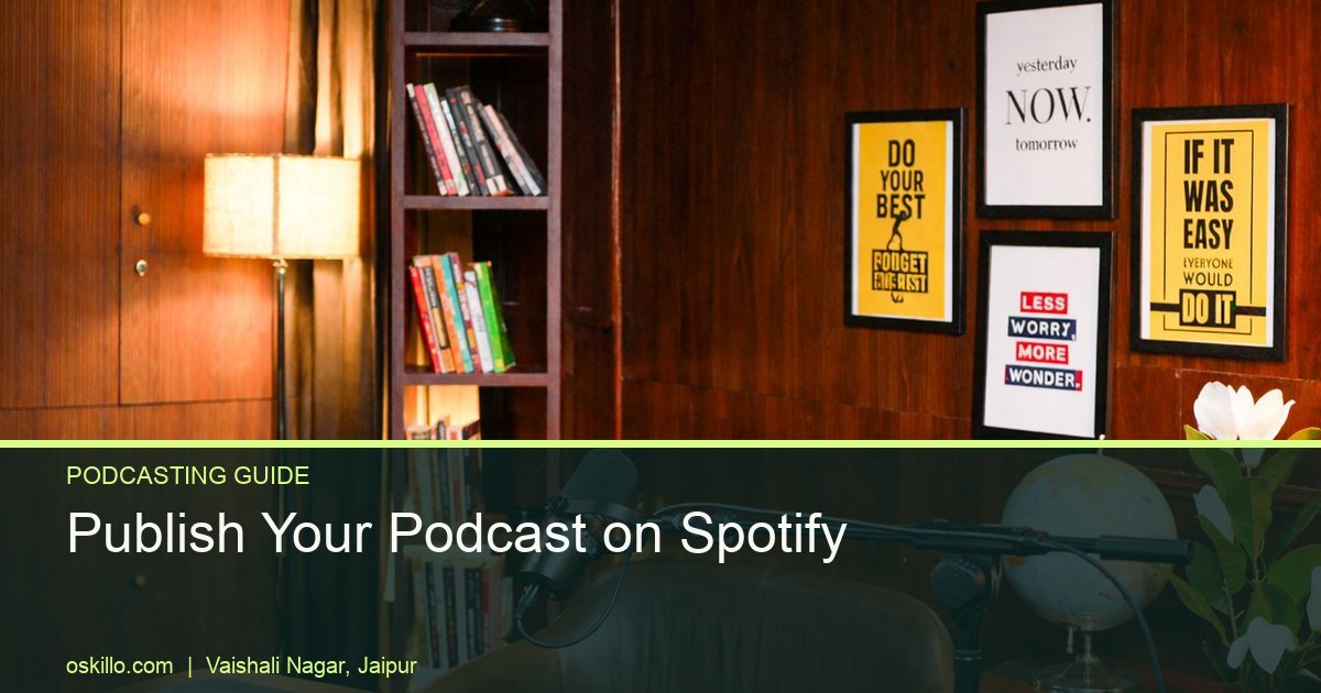 How to Upload Podcast on Spotify India: Spotify & Apple Guide 1 Oskillo Studio Best Podcast Studio for Rent in Jaipur Dark wood office set at Oskillo Studio Jaipur with microphones ready for recording a podcast episode