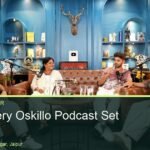 Wide view of the Blue Theme podcast set at Oskillo Studio Jaipur with four people in a panel discussion